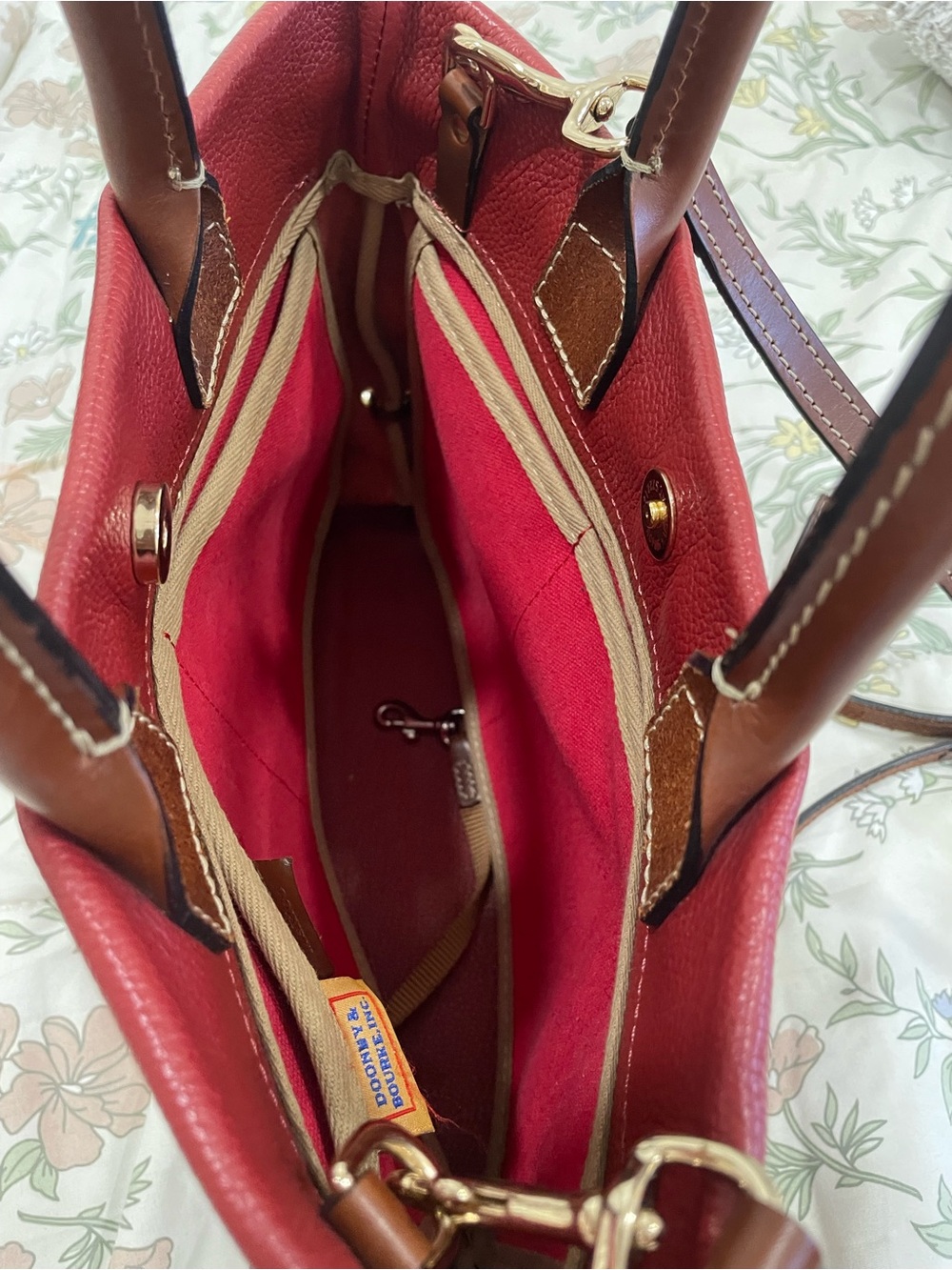 Dooney & Bourke Red bucket bag Drawstring Tote with Brown Trim - Picture 9 of 12